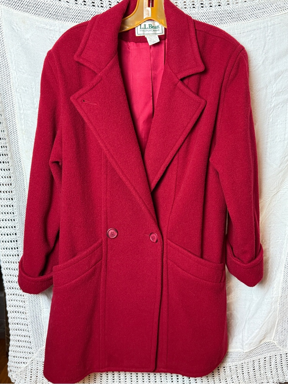L.L. Bean Women's Crimson Double-Breasted Wool Pea Coat